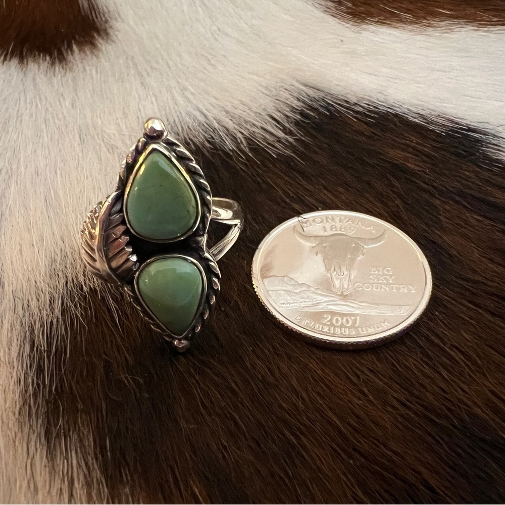 ❤️ Kingman Turquoise 2 Stone Statement Ring Southwestern Navajo Style Size 8.75 - Picture 7 of 13